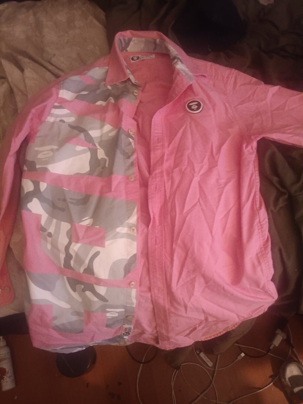 Bape (bathing ape ) pink and camo dress button up